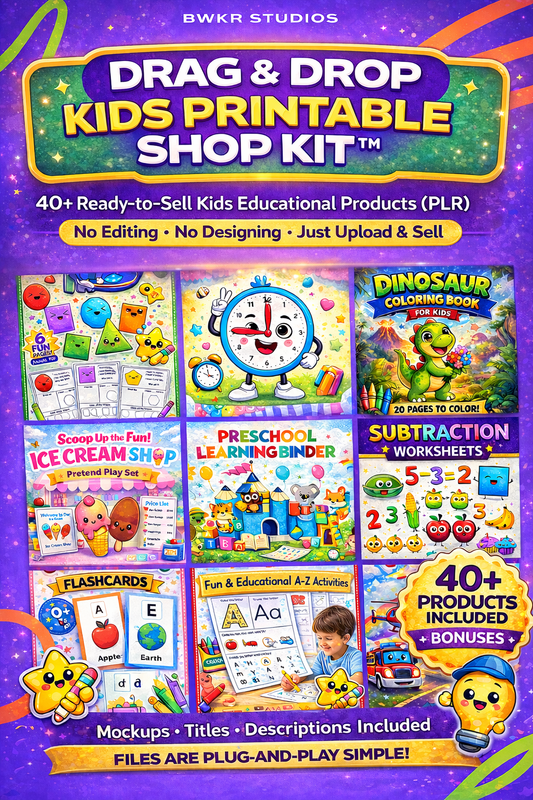 Drag & Drop Kids Printable Shop Kit™ | 40+ Ready-to-Sell Products (PLR)