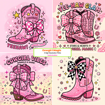 Cowgirl Magic PNG Bundle | 4 Western Coquette Cowgirl | High Resolution Digital Download