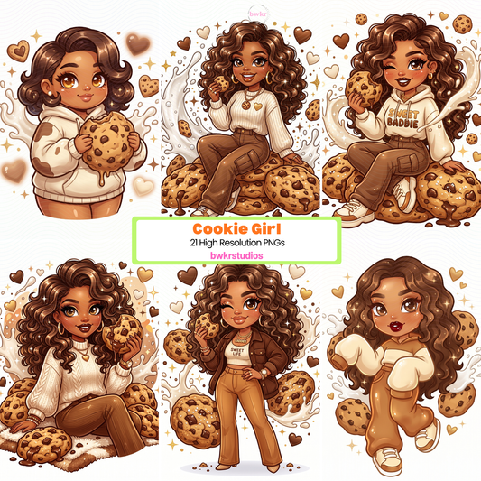 Cookie Girl PNG Bundle | 21 Cozy Cookie Lover Girls | Chocolate Chip & Oreo PNG | Instant Digital Download