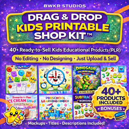 Drag & Drop Kids Printable Shop Kit™ | 40+ Ready-to-Sell Products (PLR)