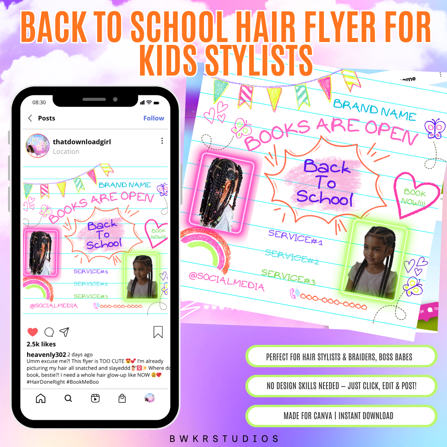 Back to School Kids Hair Flyer | Canva Template